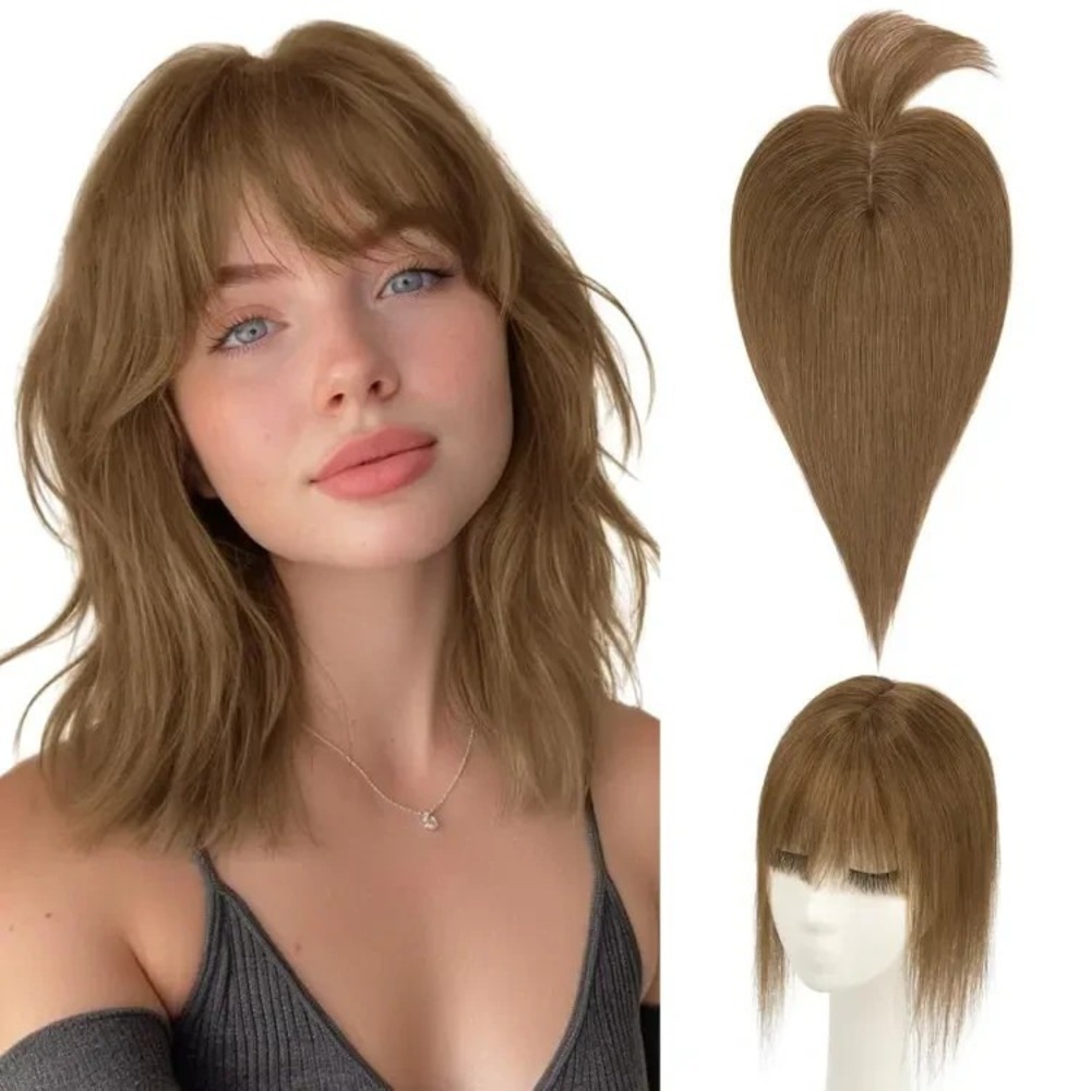 100% Human Hair Woman's Topper Hairpiece 2.25" x 6" Medium Brown 4# 12" Hairro